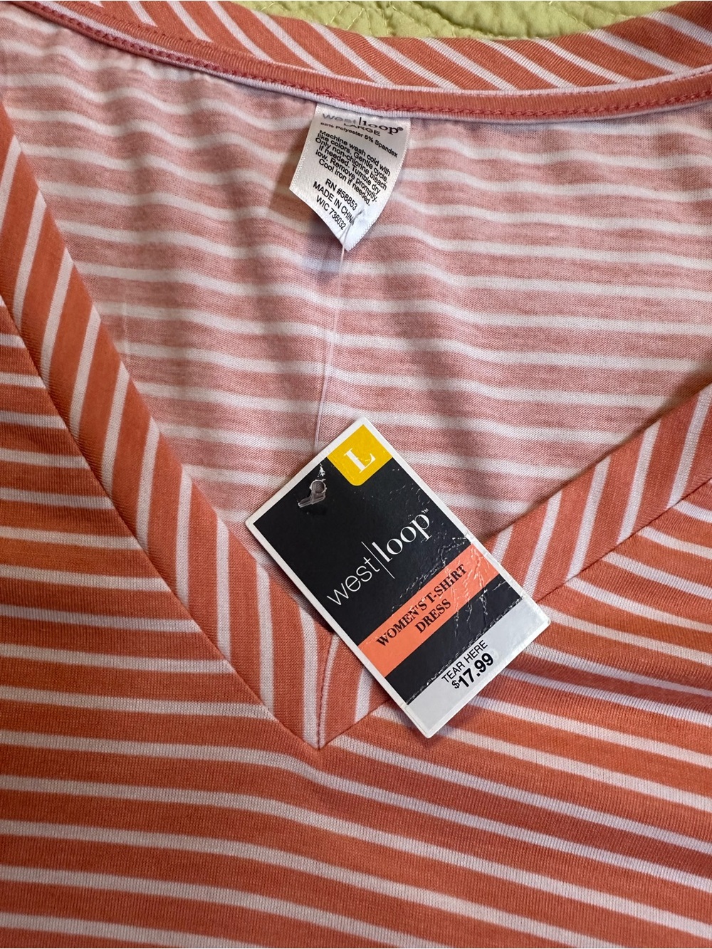 west loop Coral and White Striped V-Neck Dress